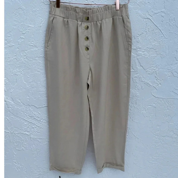 Zara Womens Casual Buttoned High Rise Pants Beige Sz XL - Picture 1 of 9